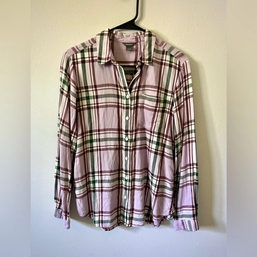 Eddie Bauer Pastel Plaid Flannel Top - Small - Picture 2 of 6